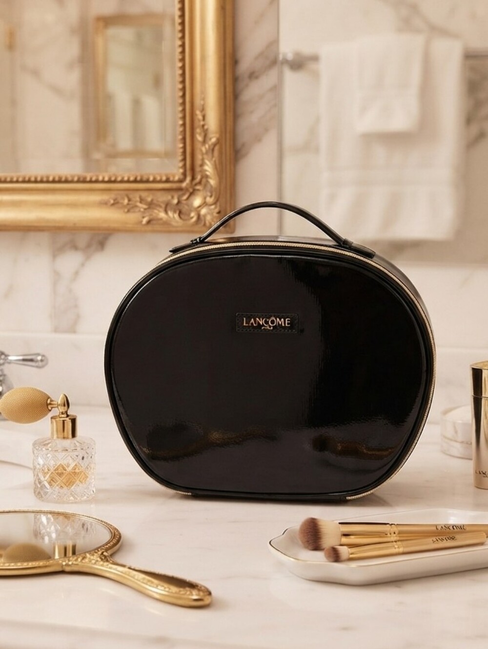 Lancome Black Patent Cosmetic Case